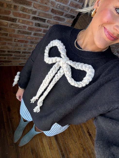Ribbons & Lace Bow Sweater // Black